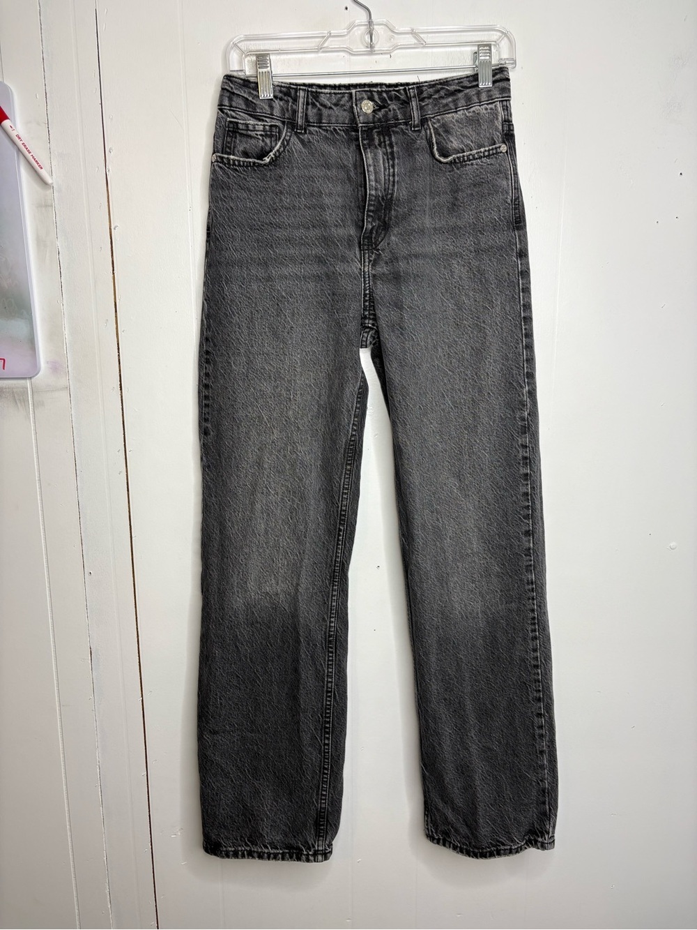 Zara Jeans Womens 4 Wide Leg Dark Gray High Rise No Stretch Cotton Retro